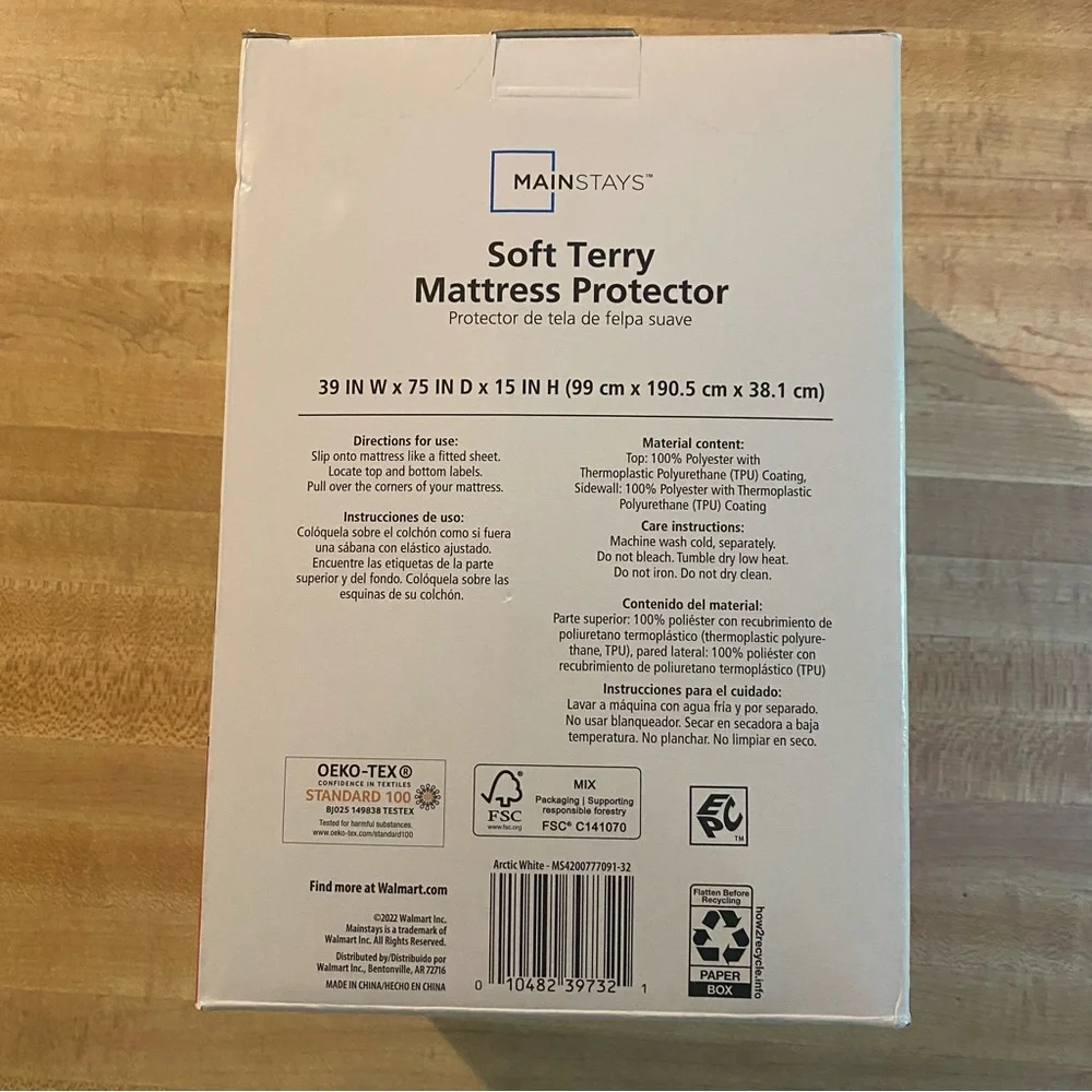 Mainstays Soft Terry Mattress Protector - Twin, White